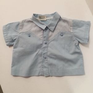 Nannette Vintage 60s Woven Infant Button Front Top Blue & White